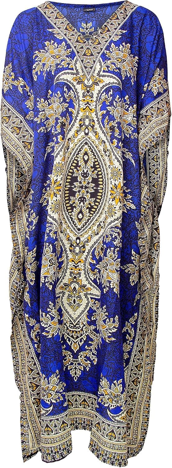 Rubina Kapoor RK Essentials | Tribal Ethnic Print Long Kaftan | Plus Size (Royal Blue)