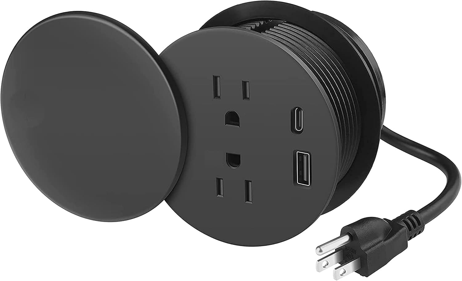 Wowelife Desktop Power Grommet with USB Type-C, Recessed Power Socket with 2 AC Outlets, Flush-Mount Power Grommet with 2 USB Charging Ports, with 6ft Extension Cord