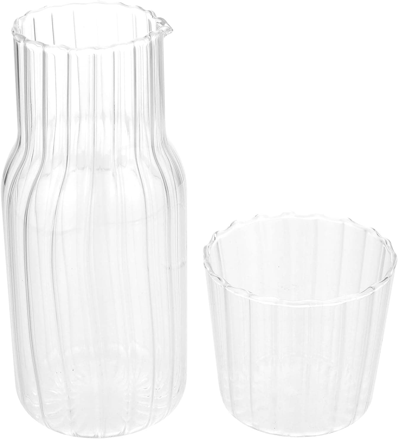 Hemoton Glass Pitcher with Lid: Bedside Night Water Carafe Set Hot Cold Beverage Water Carafe Water Jug with Tumbler Glass for Juice Jar Ice Tea Pitcher