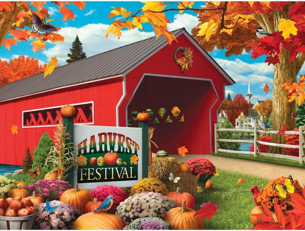 Bits and Pieces - 1000 Piece Jigsaw Puzzle for Adults - Harvest Festival - 1000 pc Fall, Autumn Scene Jigsaw by Artist Alan Giana