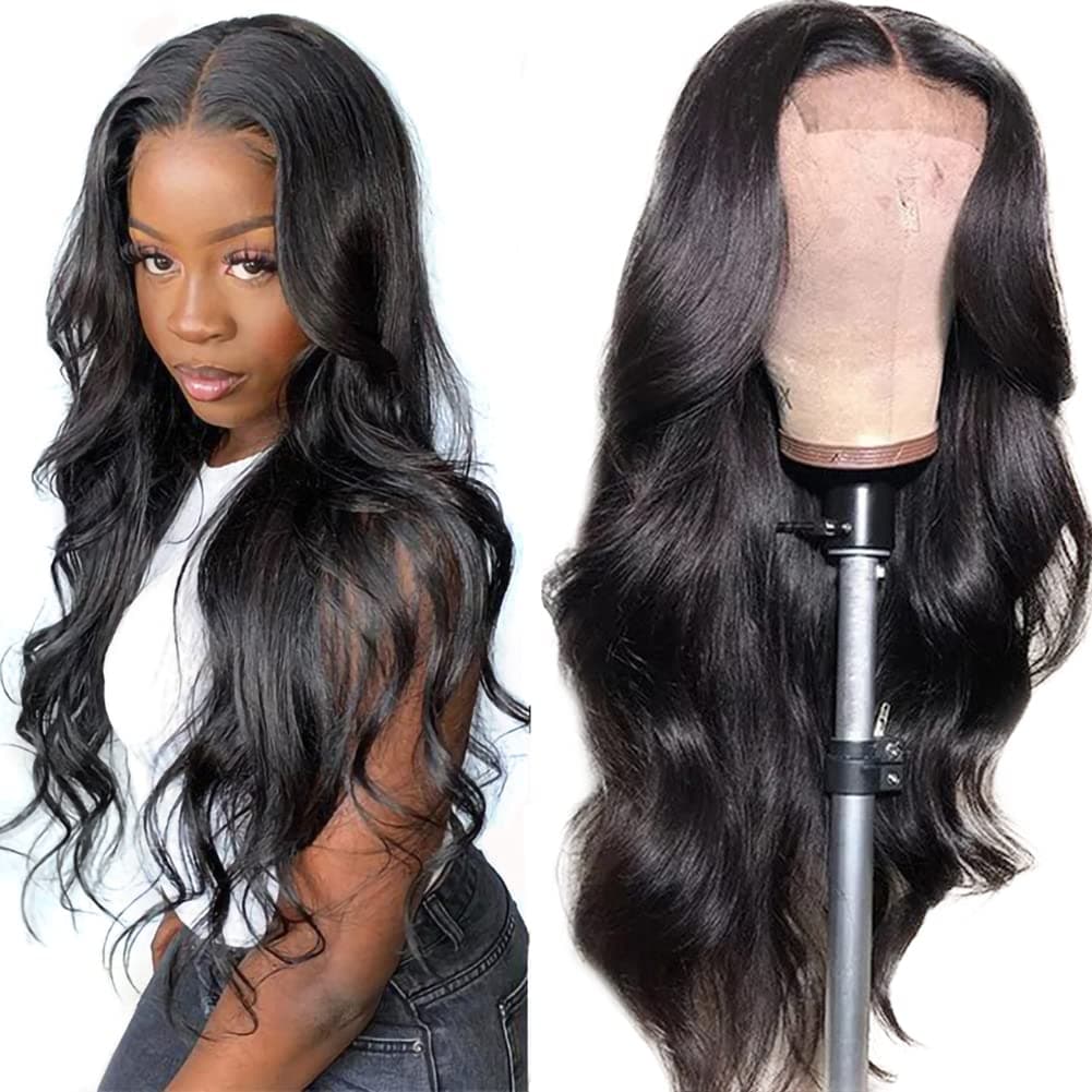 UNIKUEEN Body Wave Lace Front Wig Closure Wigs Human Hair 4×4 Transparent Lace 150% Density Body Wigs With Baby Hair Unprocessed Brazilian Remy Human Hair Wigs for Black Women Natural Color (18 Inch)