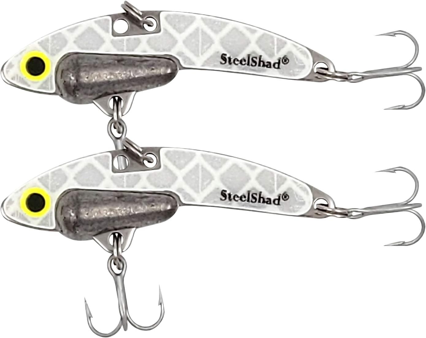 SteelShad - Mini Series (1/4 oz) Glow Silver - 2 Pack - Glow in The Dark Fishing Lures - Lipless Crankbait for Freshwater Fishing - Perfect for Ice Fishing, Pan Fishing, Crappie, Walleye and Bass