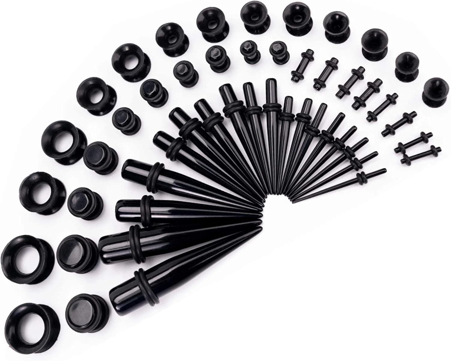 LLGLTEC Ear Stretching Kit 50 Pieces 14G-00G Ear Gauges Expander Set Acrylic Tapers and Plugs & Silicone Tunnels Body Piercing Jewelry Set