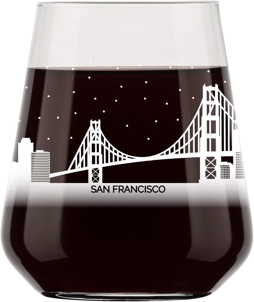 San Francisco Skyline Stemless Wine Glass- Cool Frisco Souvenir or gift for traveler- Nostalgic Cityscape Souvenirs- Dishwasher Safe, Non-Toxic, Organic Ink Printed in USA