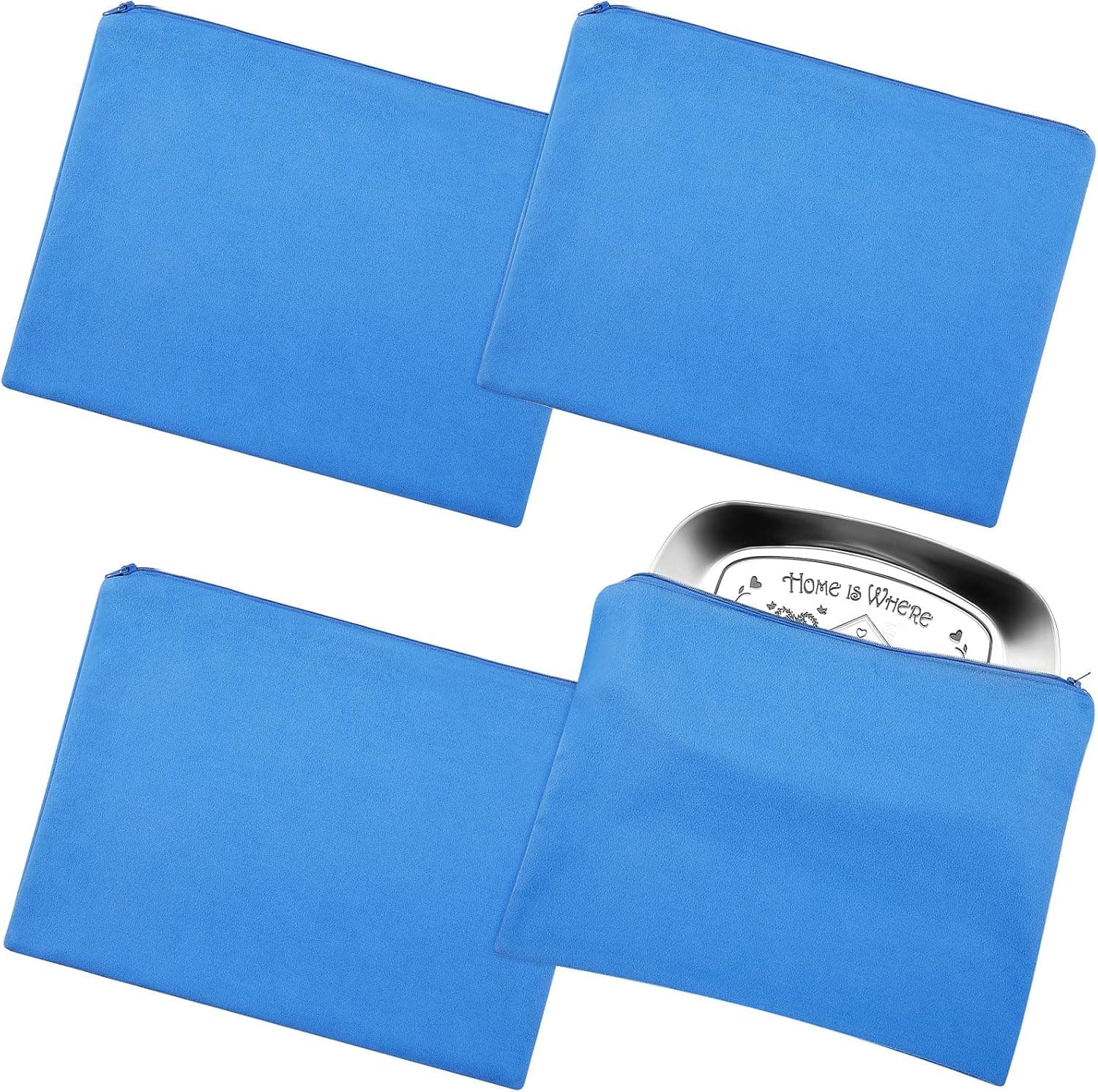 Saintrygo 4 Pieces Zippered Silver Storage Bags Anti Tarnish Bags Jewelry Storage Kit Silver Polishing Cloth Sterling Pouches for Home Kitchen Tableware Tools Supplies (5.9 x 5.9 Inch)
