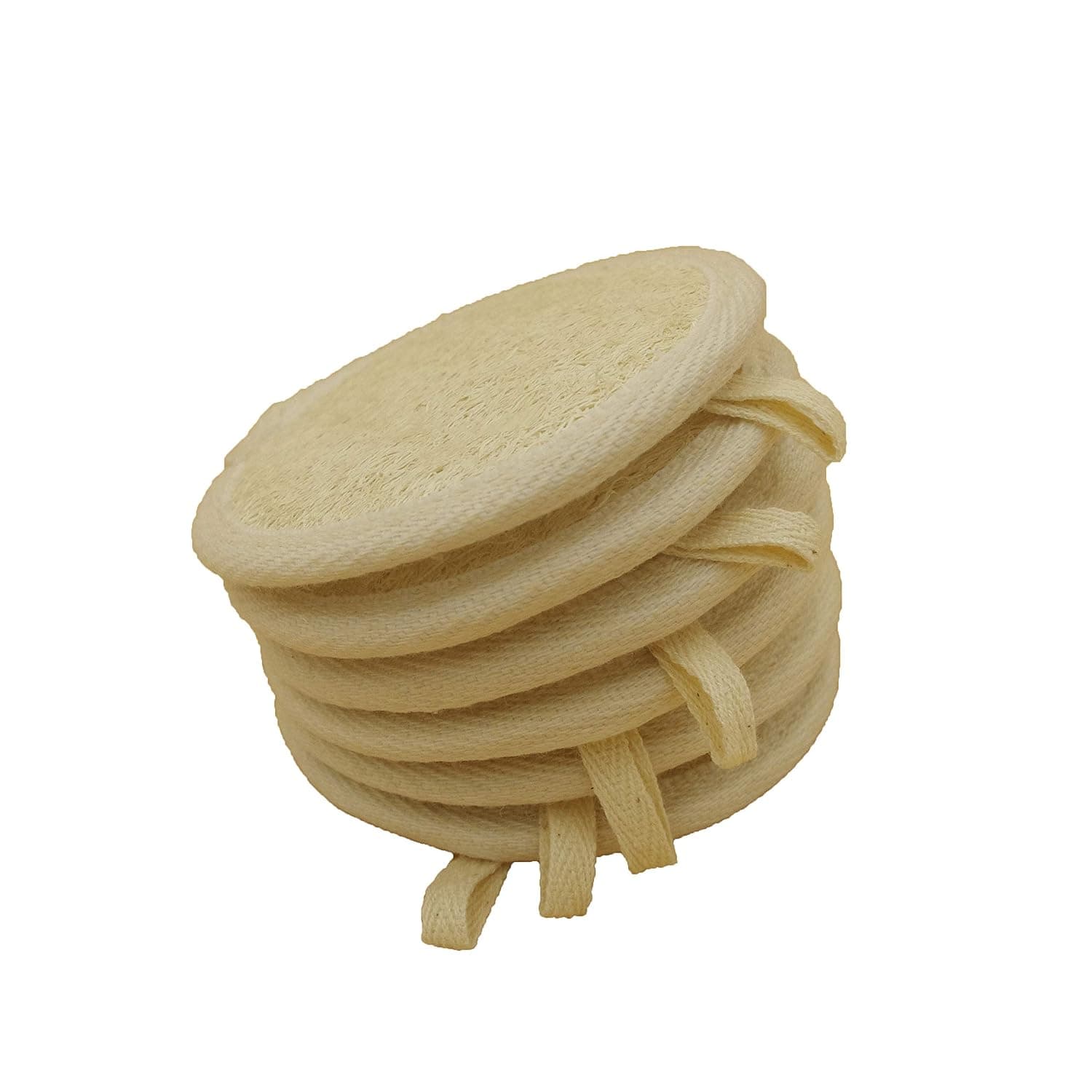 Natural Loofah Pad Sponge Scrubber Face Body Shower Bath Spa Soften Smooth Renew Skin with Lanyard, Pack of 6