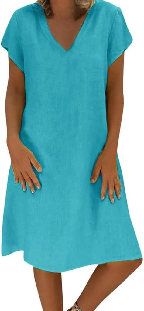 LISTHA Summer Dresses for Women Casual Henley V Neck Maxi Dresses Long Sleeve Cotton Linen Baggy Beach Dress