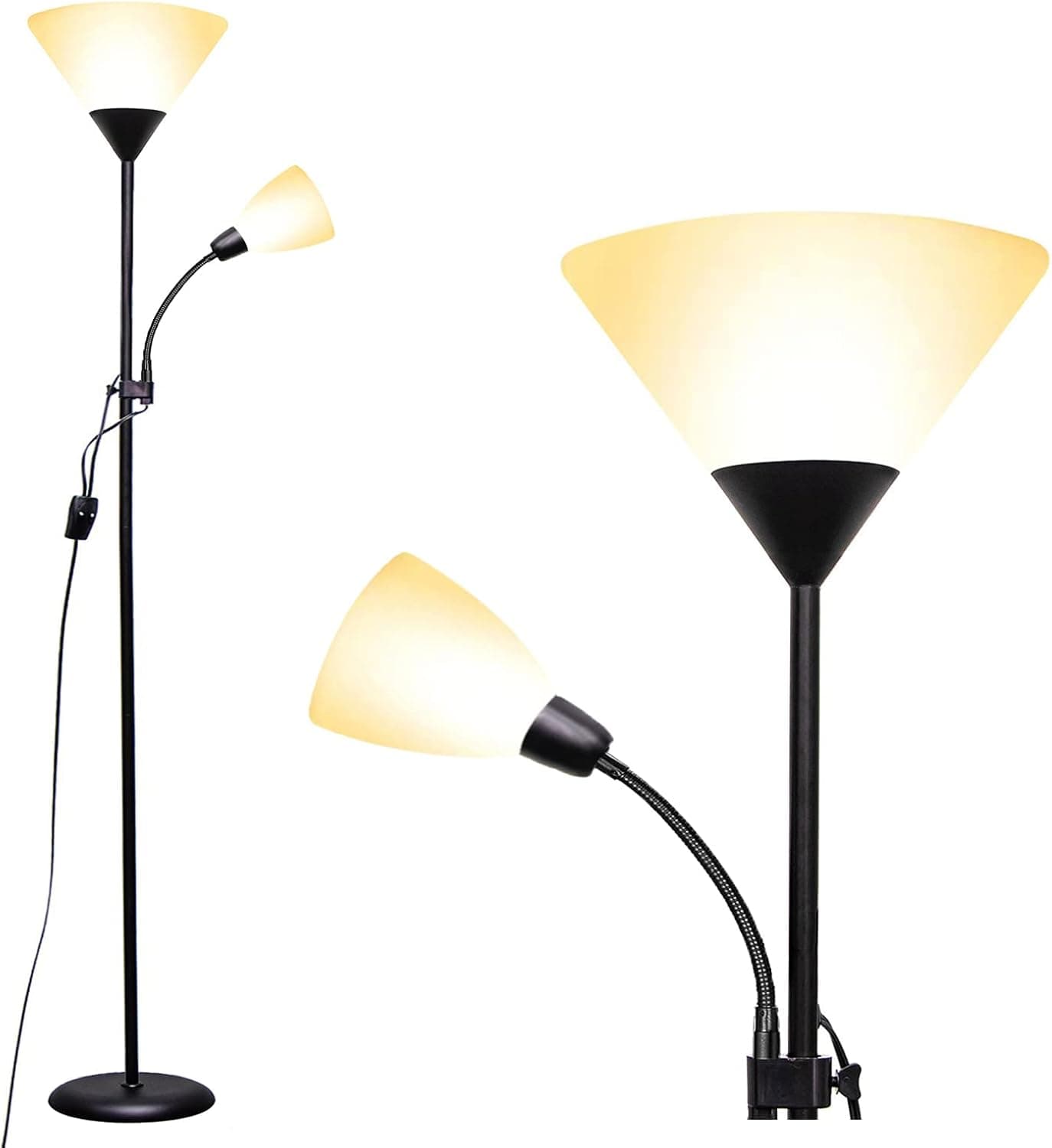HYH-BULB Floor Lamp with Reading Lamp, Standing Lamp Floor Height Adjustable, 6W 4W LED Bulb Included, Standing Lamp for Bedroom, Living Room, Office