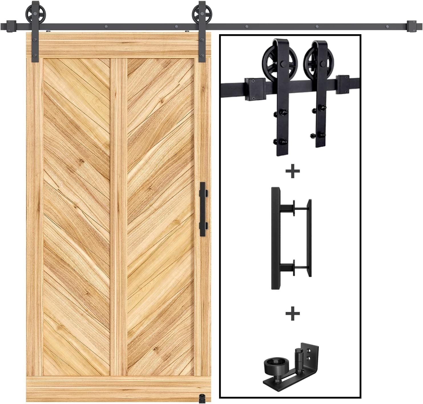 EaseLife 8 FT Sliding Barn Door Track and Handle Hardware Kit,Big Spoke Wheel,Heavy Duty,Slide Smoothly Quietly,Easy Install 8 FT Track Kit for 40"~48" Wide Single Door)