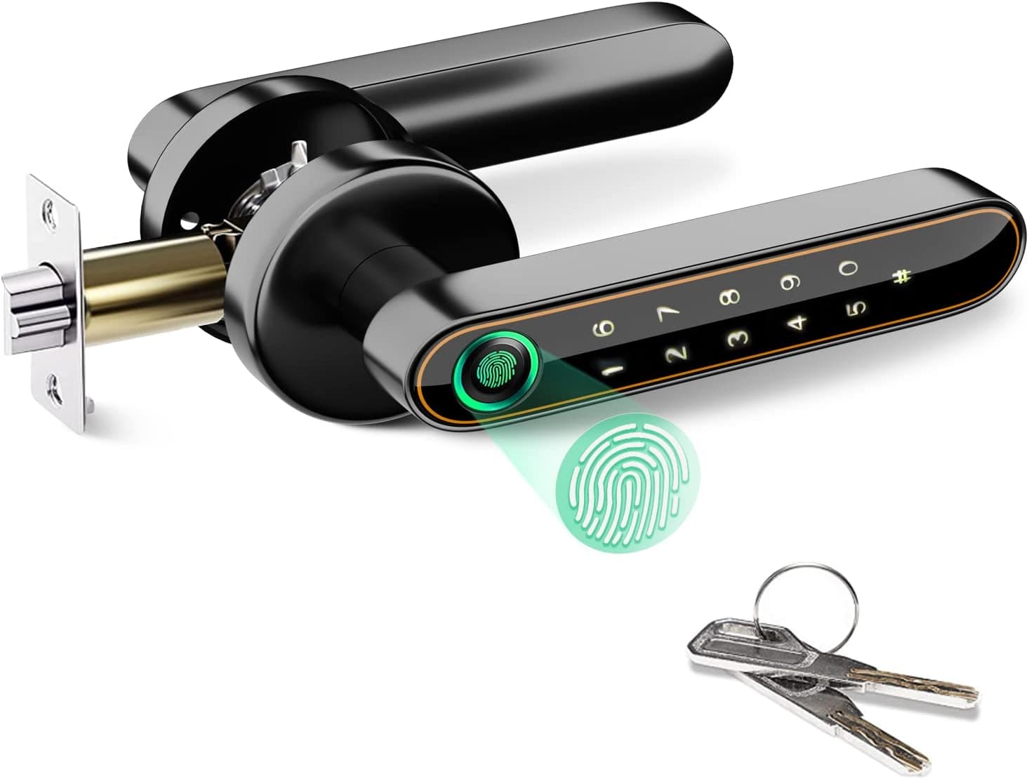 Fingerprint Door Lock, Digital Door Lock, JINJUNYE 3 in 1 Door Locks with Keypads, Smart Lock for Bedroom Home Office and Wooden Door,Brown