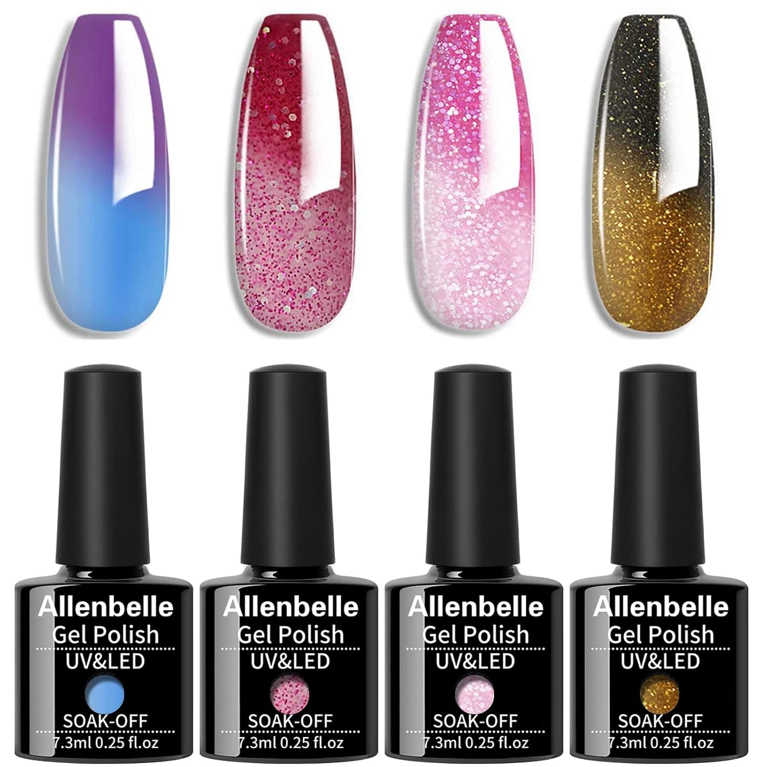 Allenbelle Color Changing Nail Polish Gift Set Color Changing Gel Polish Set Mood Soak Off Uv Led Color Changing Gel Nail Polish
