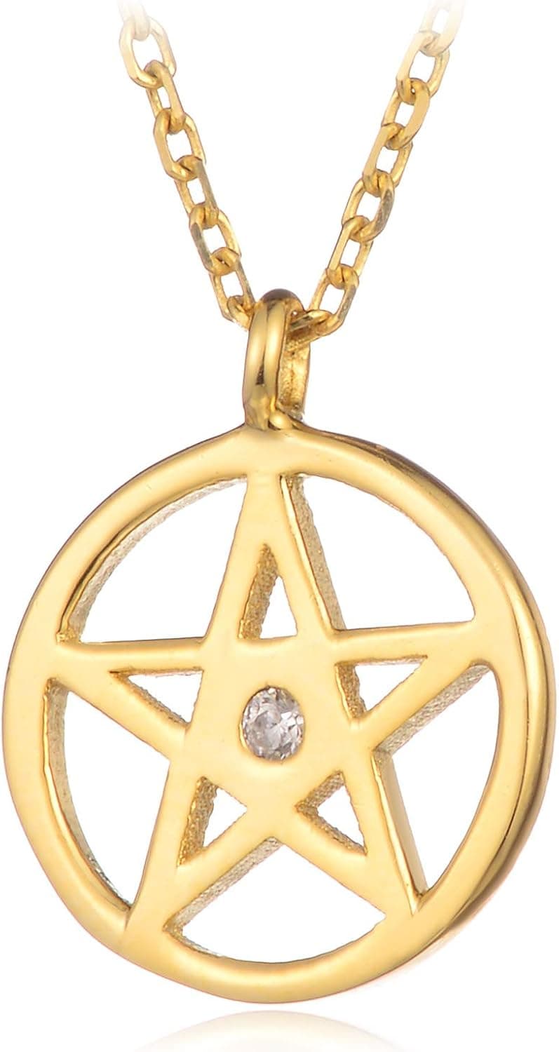 HUIMEI 14K Gold Plated Sterling Silver Pentagram Pendant Necklace