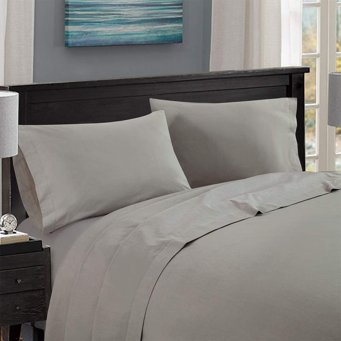 JUCFHY Luxury 1000-Thread-Count 100% Egyptian Cotton Bed Sheets,3-Pc Grey Twin Sheet Set,1 Flat Sheet,1 Deep Pocket Fitted Sheet and 1 Pillowcases,Sateen Weave, Fits Mattress Upto 18" Deep Pocket