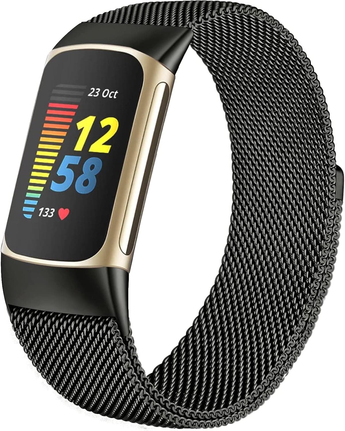 surundo for Fitbit-Charge-5-Bands for Women Men, Magnetic Clasp Stainless Steel Mesh Loop Adjustable Metal Band Strap Replacement for Fitbit Charge 5 Advanced Fitness & Health Tracker