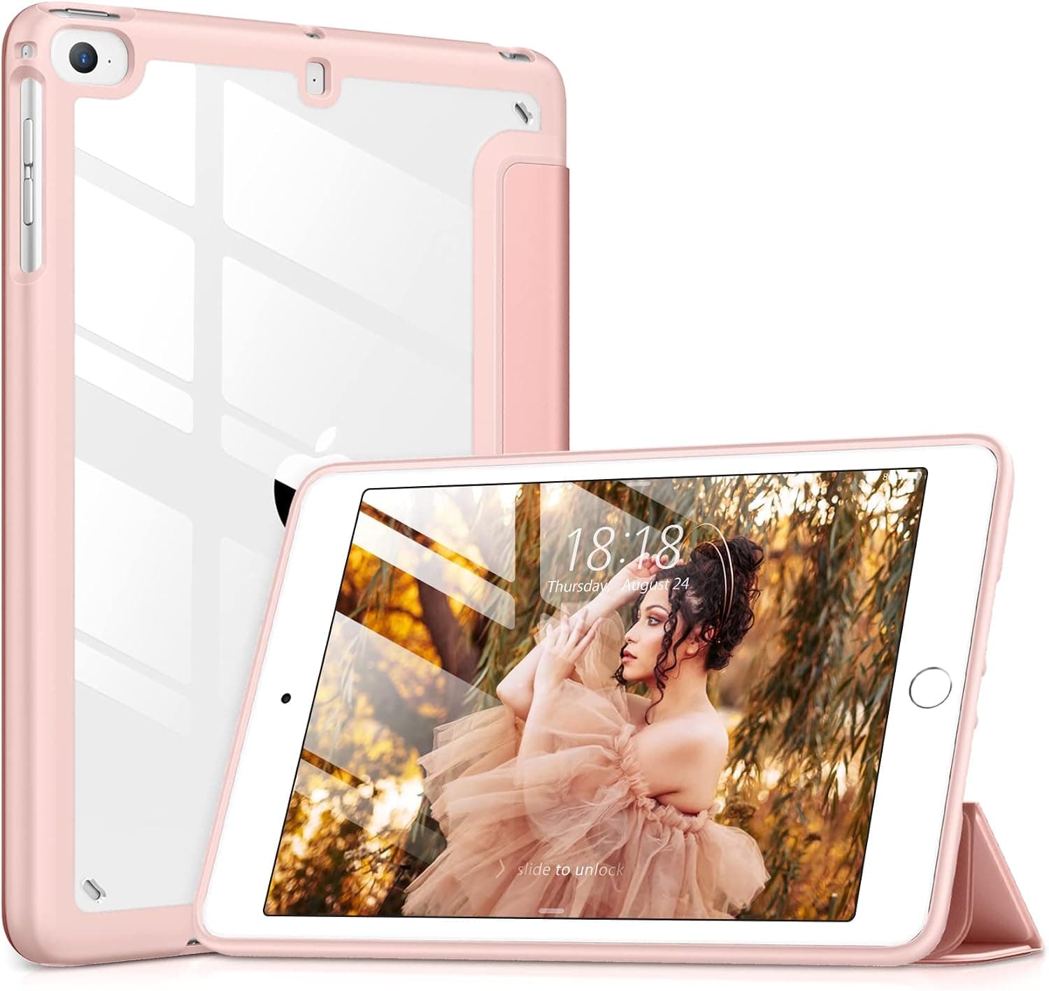 DTTOCASE Slim Clear Case for iPad Mini 4 5 3 2 1 (7.9 inch),TPU Shockproof Frame Cover[Support Auto Sleep/Wake] for iPad Mini 1st 2nd 3rd 4th 5th Generation - Rose Gold