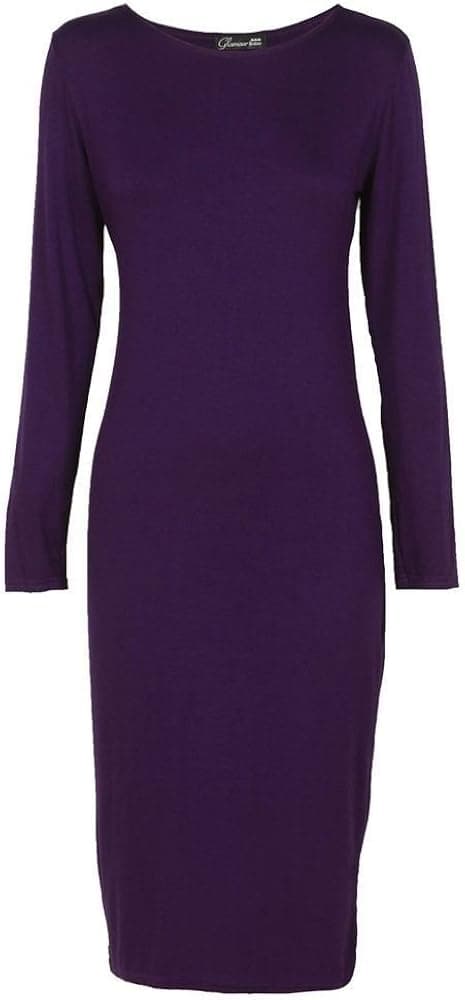 Crazy Girls Womens Ladies Long Sleeve Scoop Neck Midi Dress