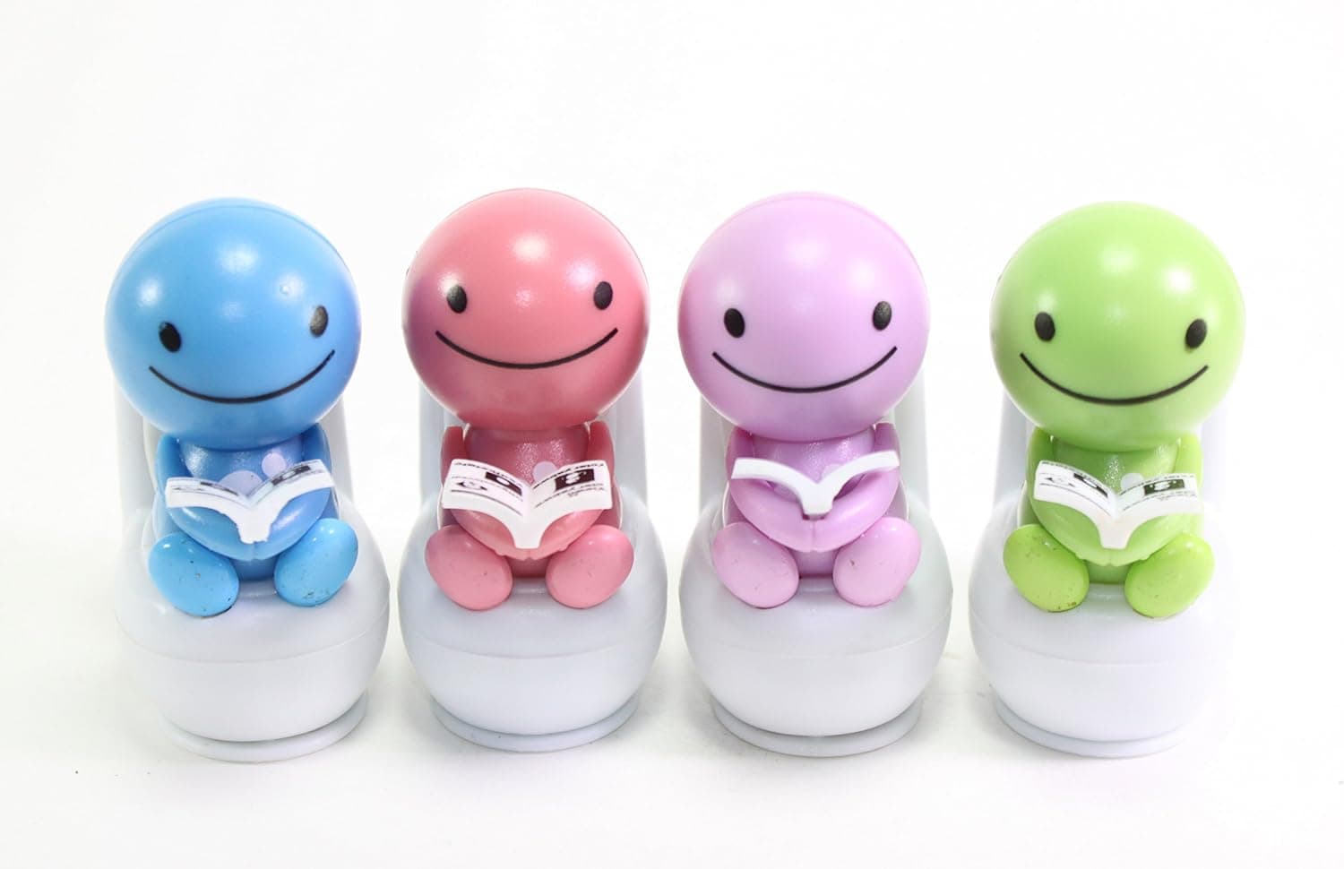 Solar Power Toy - Pink/Purple/Blue/Green Nohohon Reading On The Toilet Car Dashboard Gift Home Decor