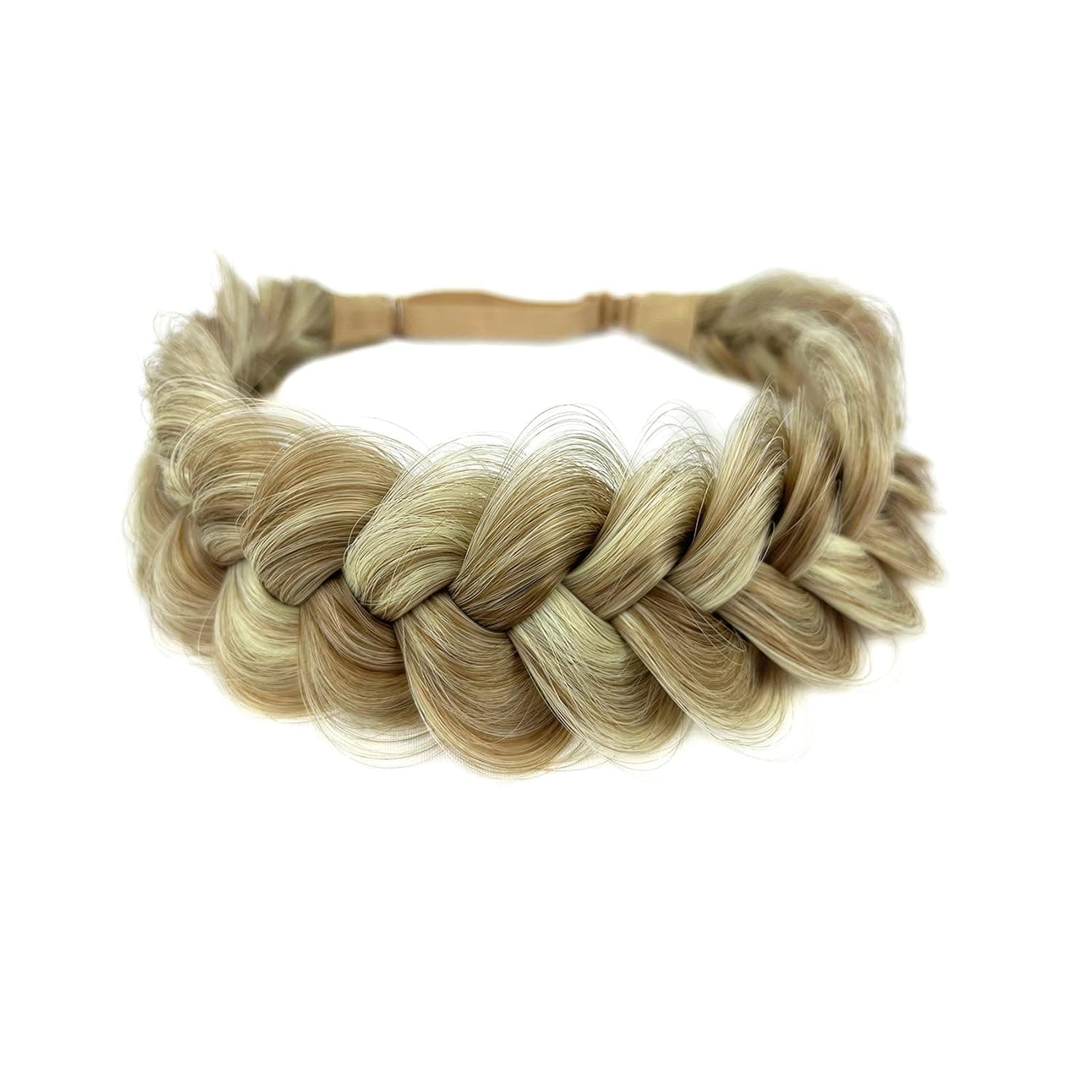 STHEJFB Braid Headband 2 Strands Messy Classic Chunky Plaited Wide Braids Elastic Stretch Quality Synthetic Braided Headband Women Girl Bohemian Hair Braid 65g (Light golden grey)