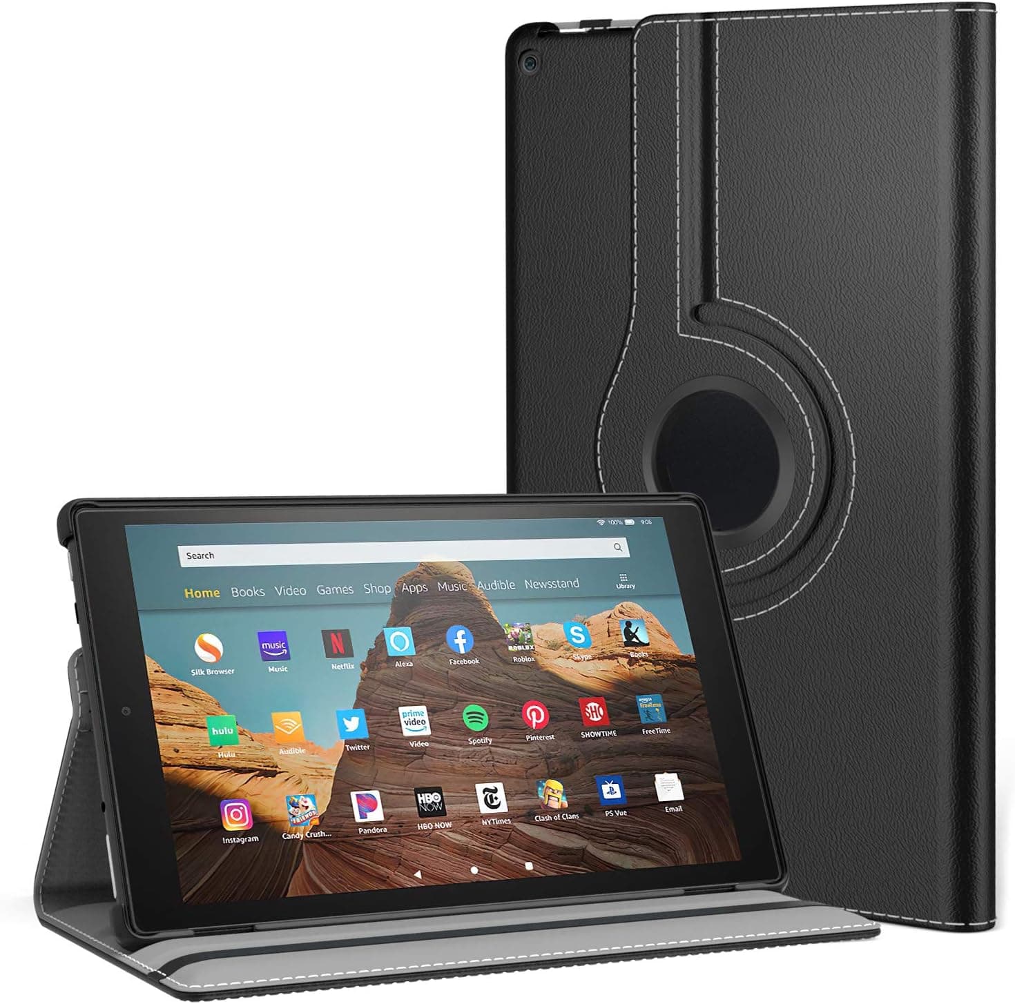 MoKo Case for Amazon Fire HD 10 Tablet (7th and 9th Generation, 2017 and 2019 Release) 10” - 360 Degree Rotating Swivel Stand Cover with Auto Wake/Sleep for Fire HD 10.1 Inch, Black