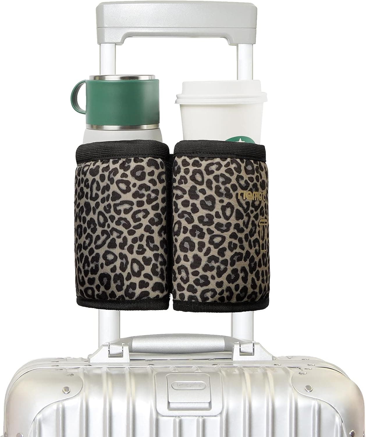 riemot Luggage Travel Cup Holder Free Hand Drink Caddy - Hold Two Coffee Mugs - Fits Roll on Suitcase Handles - Gifts for Flight Attendants Travelers Accessories