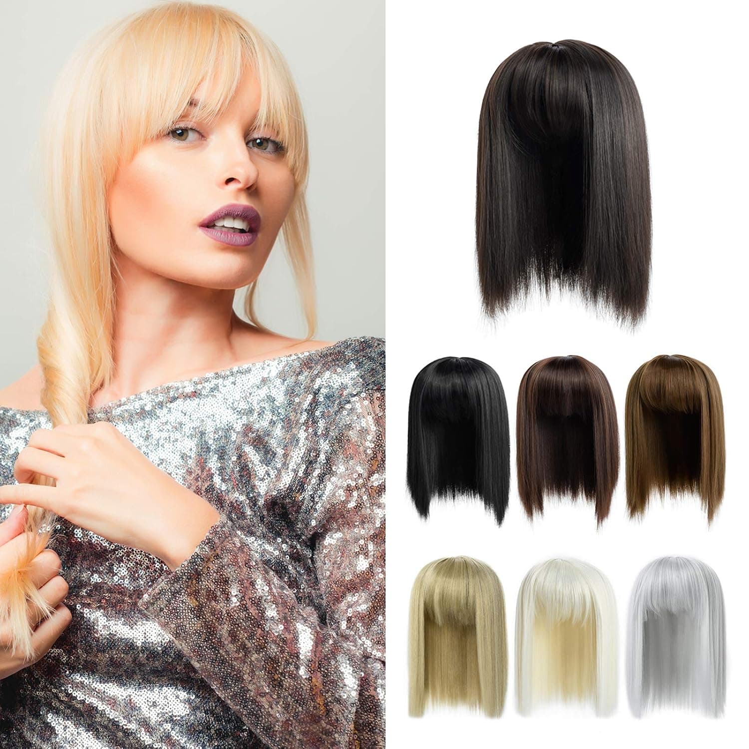 Hair Toppers for Women with Thinning Hair Wiglets Hairpiece Crown Hair Topper with Bangs Dark Brown
