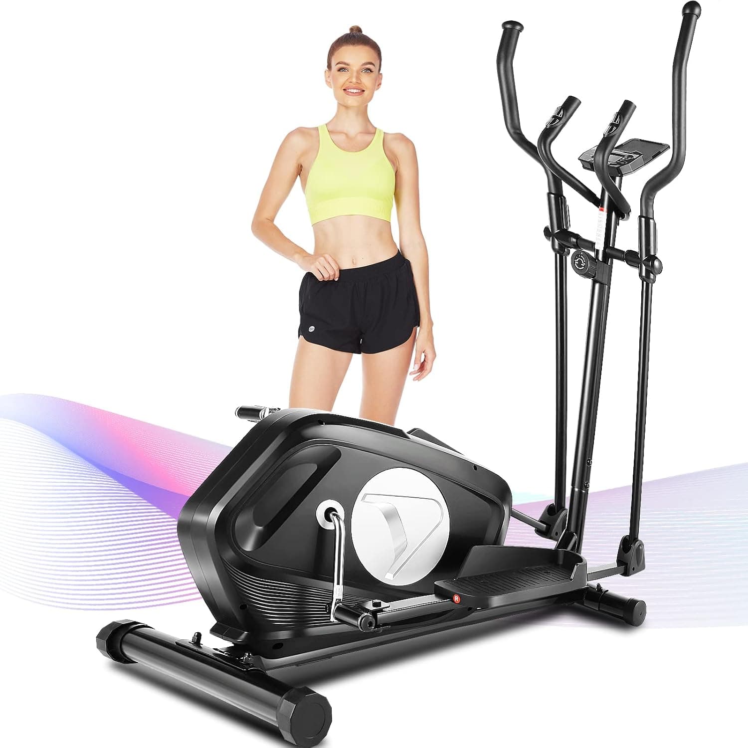 FUNMILY Elliptical Machines, Magnetic Elliptical Trainers with Digital Monitor & Heart Rate Monitor, Cardio Training for Home Office Folding, 390LB Weight Eliptical Exercise Machine