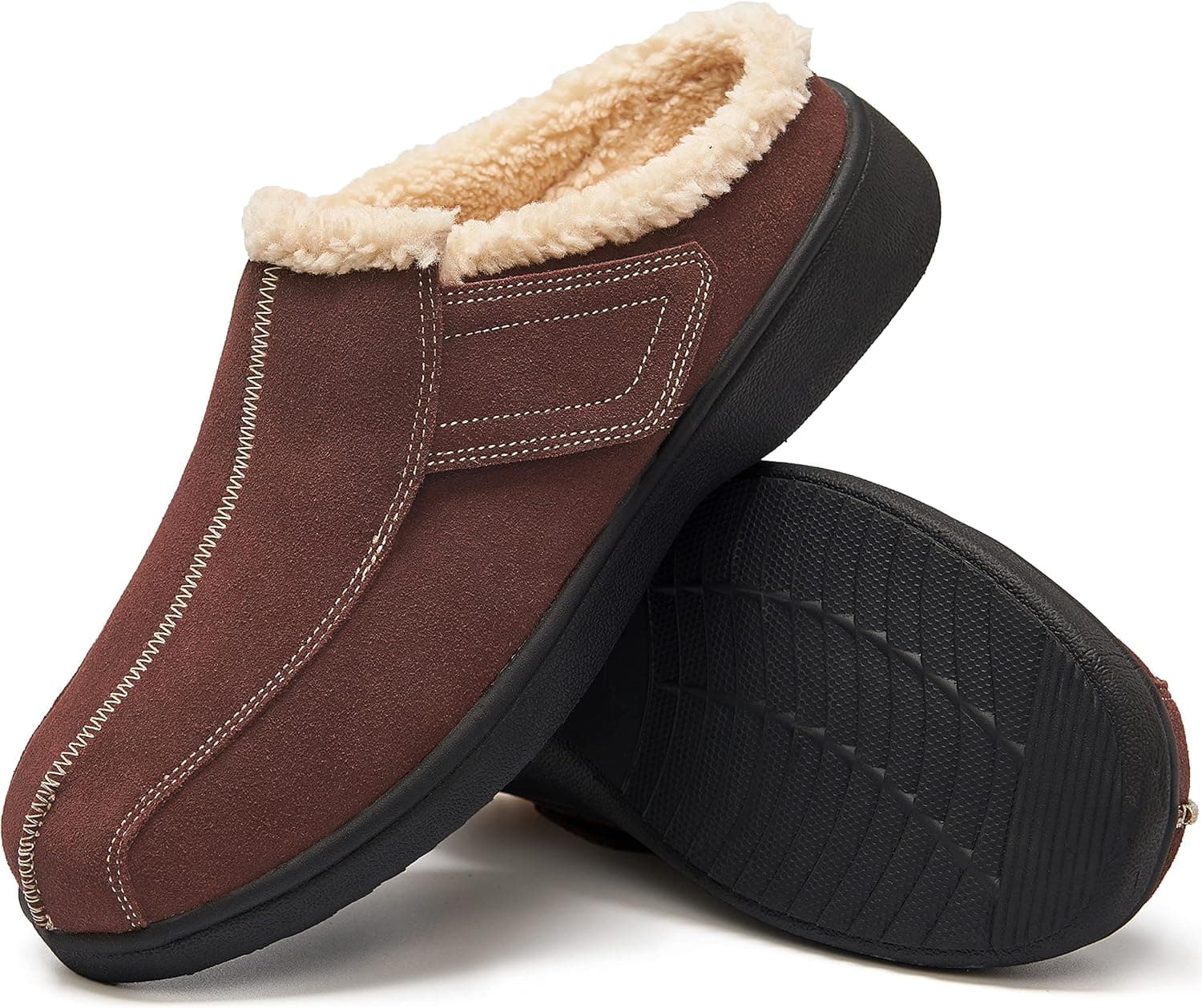 EVGLOW Men's Suede Leather House Slippers Arch Support Non Slip Christmas Gift(Size:US 8-US 14)