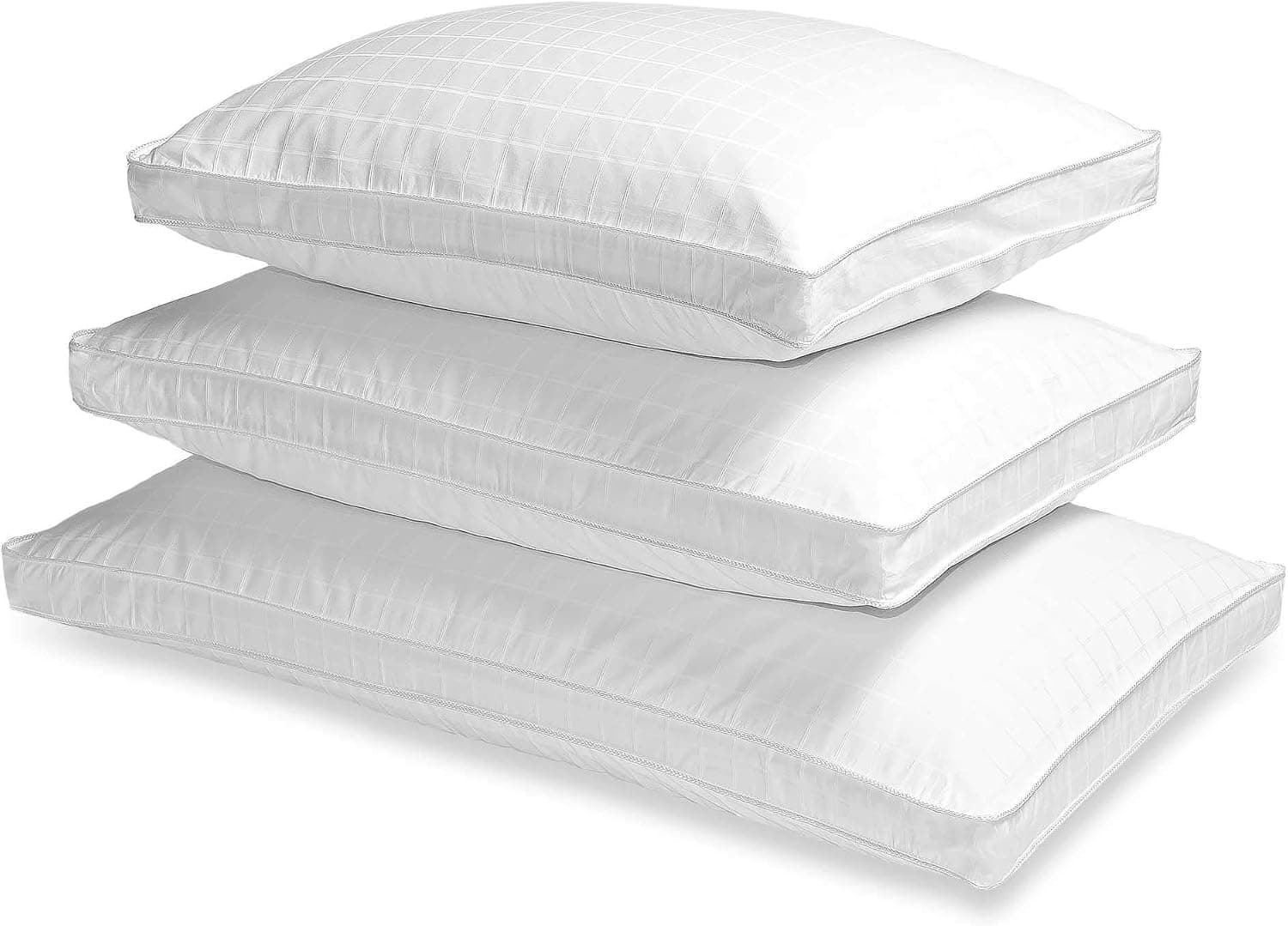 Blue Ridge Home Fashions 600 Thread Count Grand Horizon Damask Check Double Cover Side Sleeper Down Pillow, Queen, White