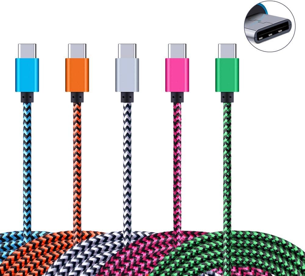 Type C Cable, USB C Charger, Ailkin 5 Pack 6FT Nylon Braided Fast USB C Charging Cord Compatible with Samsung Galaxy S8, LG G5/V20, Google Nexus, Oneplus, MacBook, ChormeBook Pixel, HTC, ZTE and More