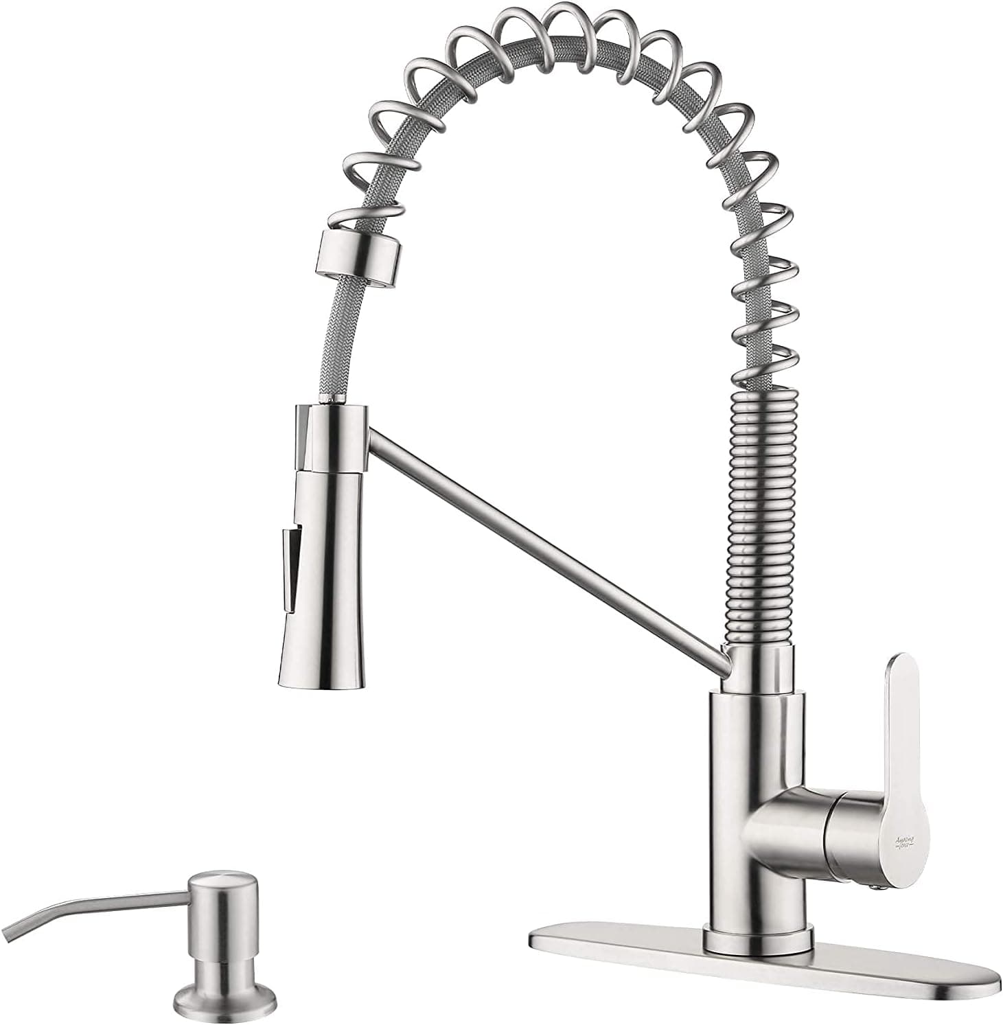 AMAZING FORCE Brushed Nickel Kitchen Faucet with Soap Dispenser Single Handle Kitchen Sink Faucet with Pull Down Sprayer Utility Sink Faucet Single Hole for Laundry Sink Stainless Steel