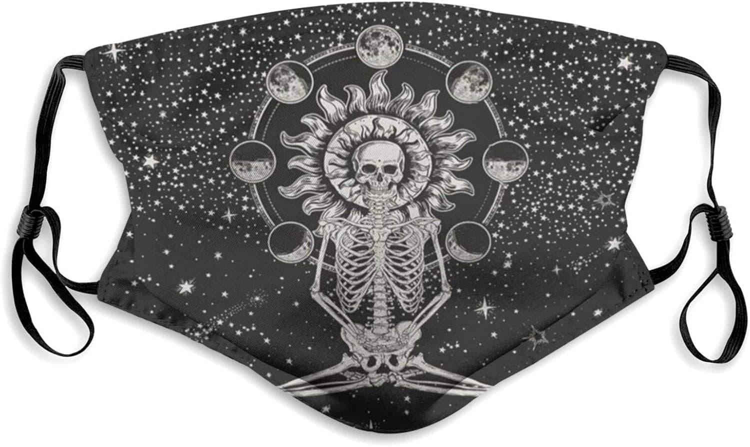 ainidamiss Black and White Stars Skeleton Skull Dust Washable Reusable Filter and Reusable Mouth Warm Windproof Dust Cotton Face for Adult