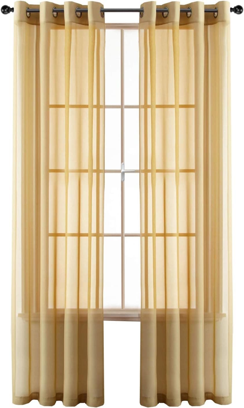 GoodGram 2 Pack Ultra Luxurious High Woven Elegant Sheer Grommet Curtain Panels - Assorted Sizes & Colors (Gold, 84 in. Long)