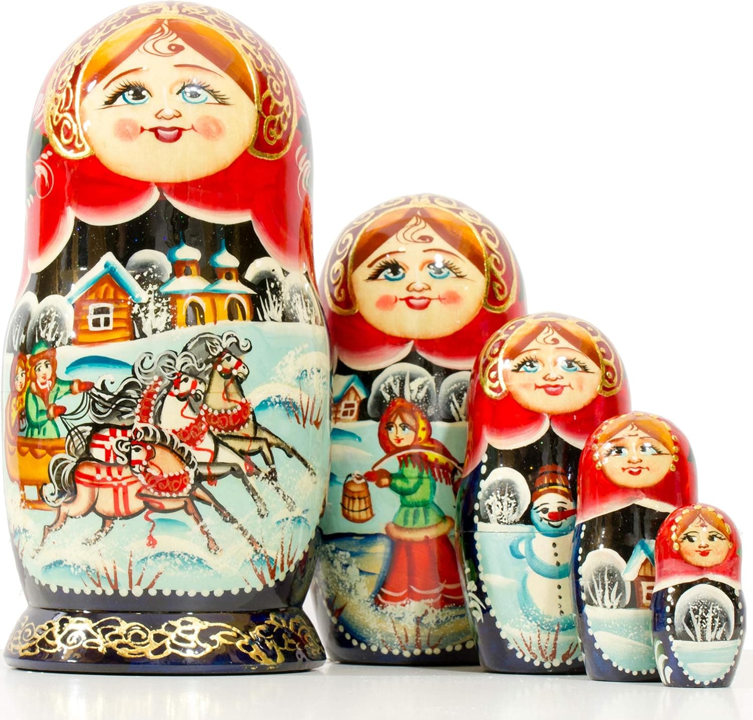 Russian Nesting Doll - Village Scenes - Hand Painted in Russia - Traditional Matryoshka Babushka (Scene I, 6.75``(5 Dolls in 1))