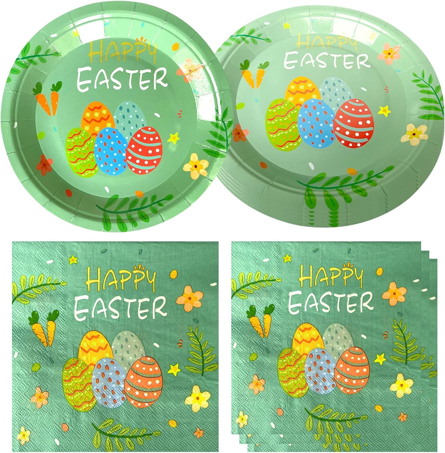 Hqyybf Colorful Easter Eggs Dinnerware Bundle, 20 Plates and 20 Napkins, for Easter Party Decorations