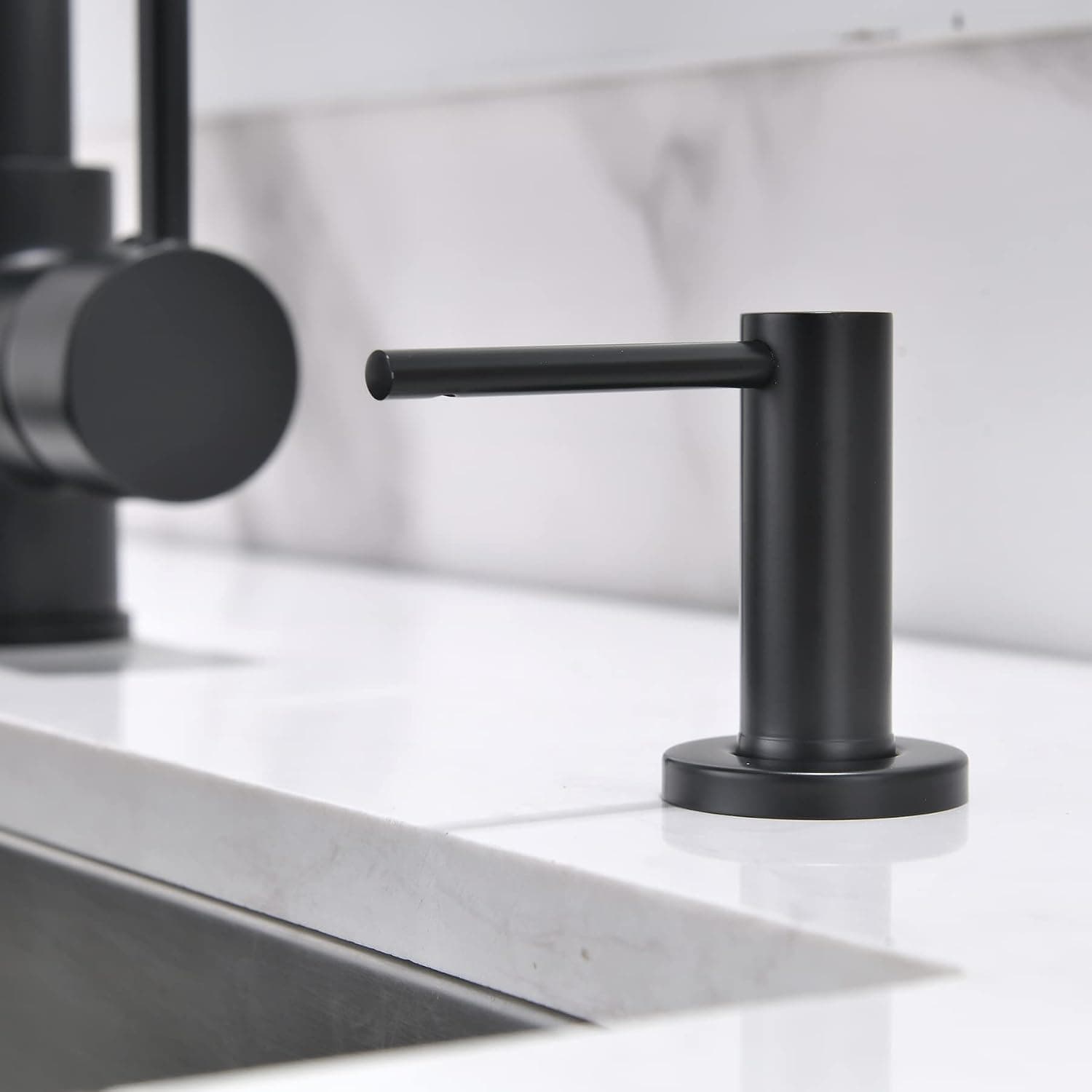 Matte Black Soap Dispenser for Kitchen Sink, Sink Soap Dispenser Extension Tube Kit, Under Sink Soap Dispenser Bottle Replacement, Solid Stainless Steel