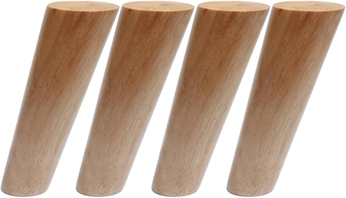 BIKANI Round Solid Wood Furniture Legs Sofa Replacement Legs Mid-Century Modern Leg,Perfectly adapted to Sofa, Couch, Bed, Coffee Table,Easy to Install (7 Inches,Set of 4, Original Wood Color)