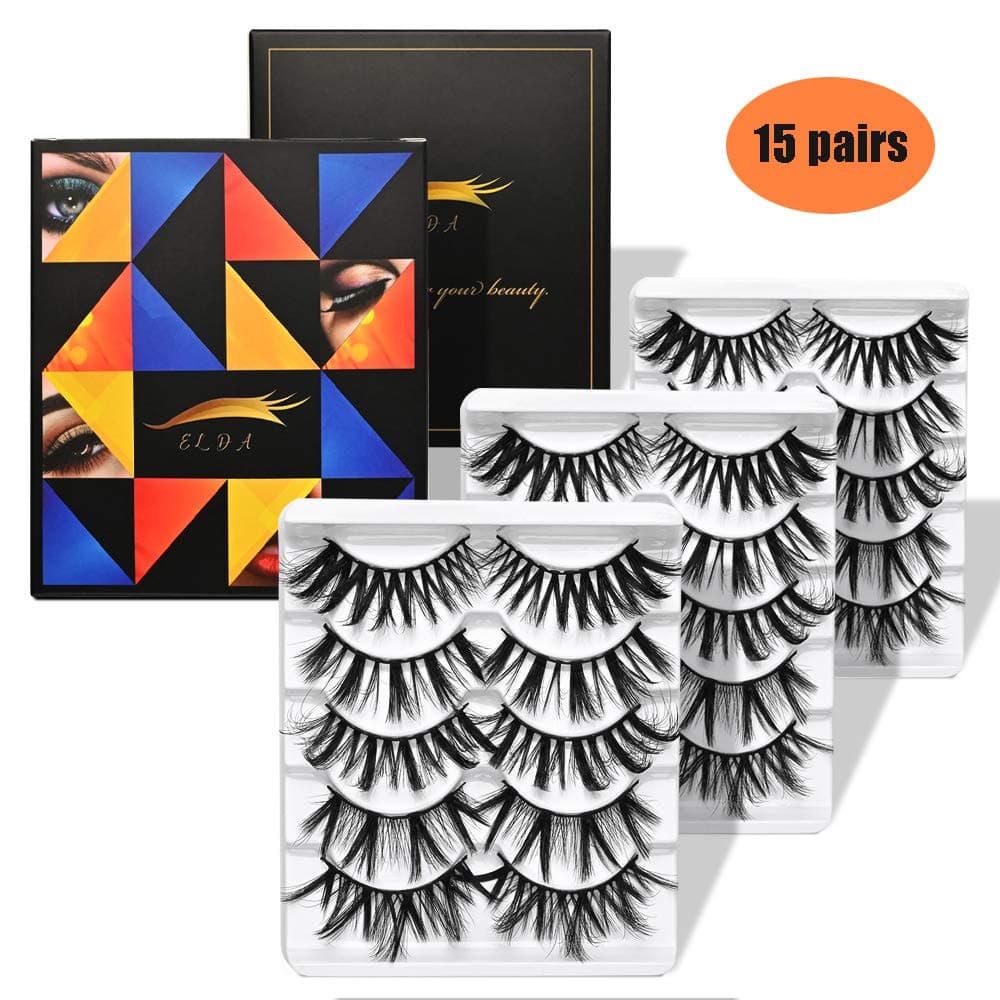 ELDA 15 Pairs 20MM Volume Dramatic False Eyelashes 3D Faux Mink lashes Handmade Fluffy Fake Eyelashes Long Eyelashes Soft Reusable Lashes Pack for Makeup Eyelashes Extension