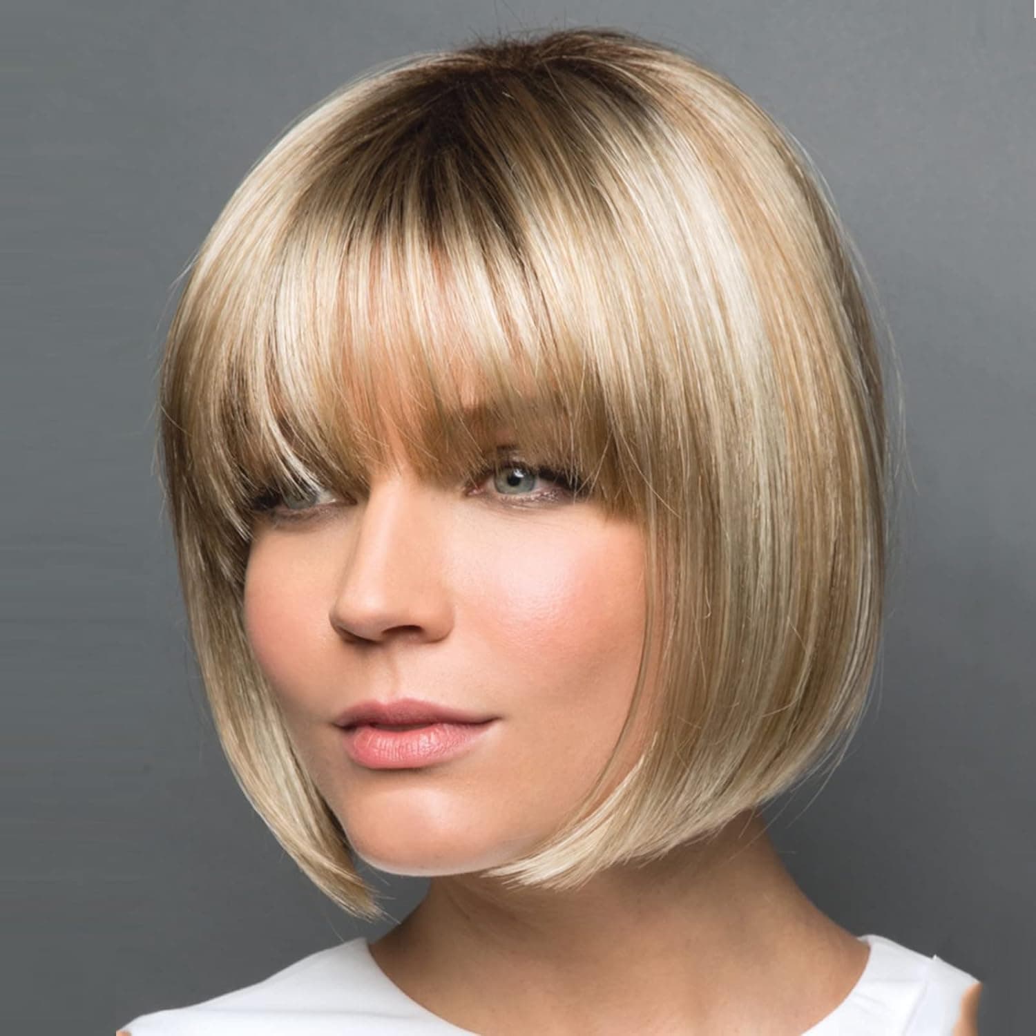 BLSWANER Bob Wigs with Bangs Synthetic Short Straight Hair Wigs for Women Shoulder Length (Platinum)