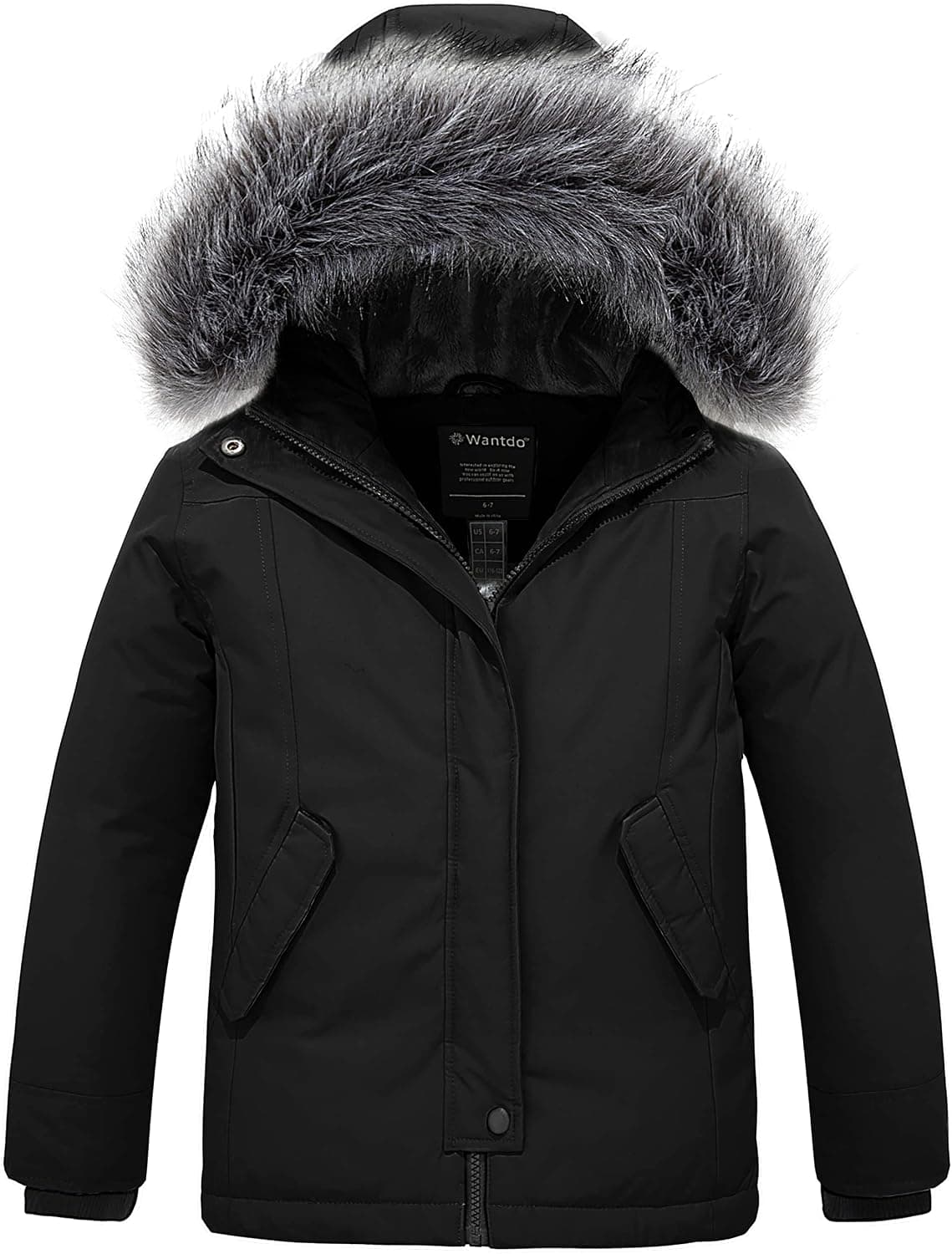 Wantdo Girl's Winter Coat Warm Windproof Insulated Hiking Warm Long Sleeve Puffer Outdoor Running Fall Jacket with Hood