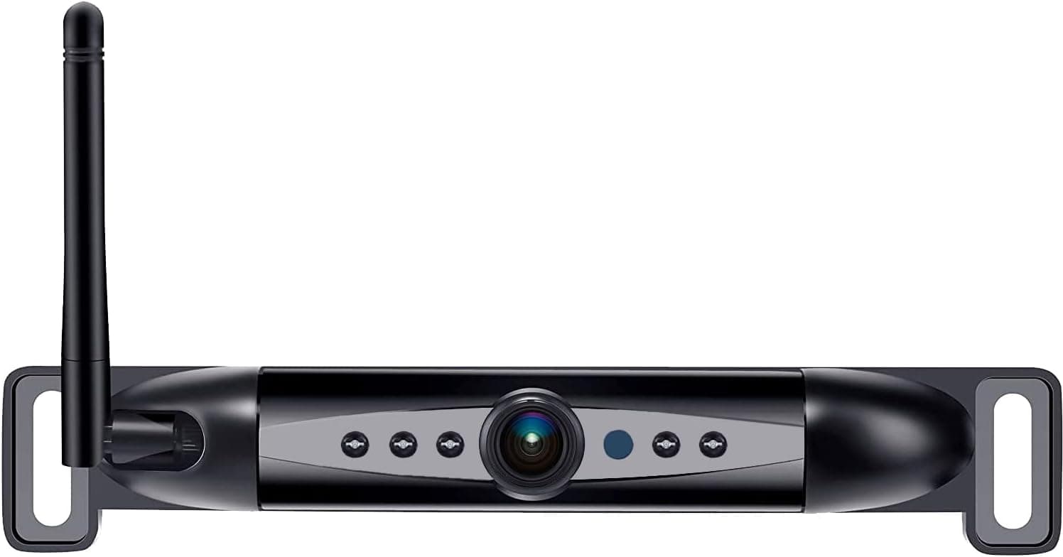 License Plate Frame Wireless RV Backup Camera with 15 IR LED Lights Night Vision 170° Wide View Angle IP69 Waterproof Digital Rear View Camera for RV 5th Wheel Car Truck Pickup Trailer Camper Bus