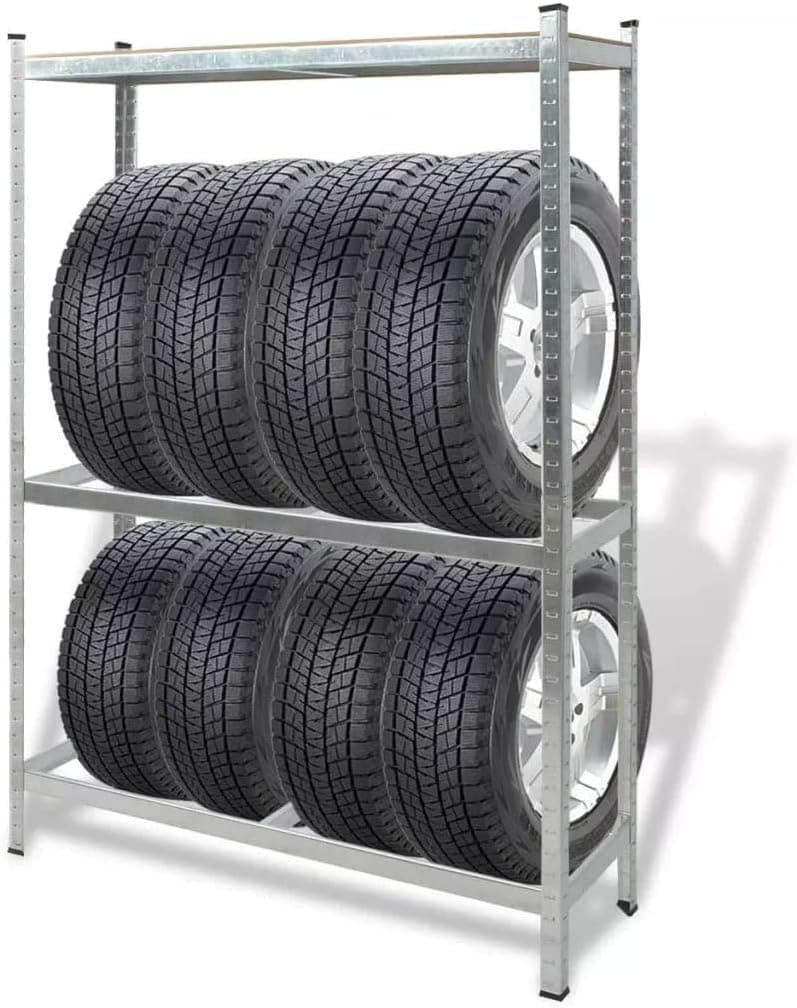 GOTOTOP Shelf Steel Metal Storage 3 Level Industrial Silver Heavy Duty Steel Rivet Lock Boltless Tire Rack, 1752.7lb Capacity, 47.2" x 15.7" x 70.9" (L x W x H)