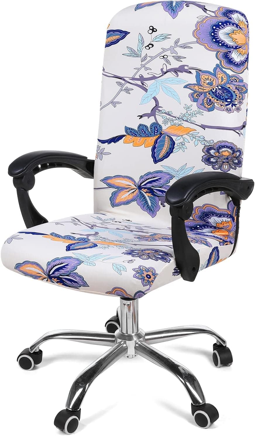 smiry Stretch Printed Computer Office Chair Covers, Soft Fit Universal Desk Rotating Chair Slipcovers, Removable Washable Anti-Dust Spandex Chair Protector Cover with Zipper (Large, Beige)