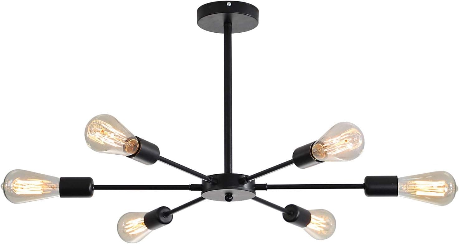 XIPUDA 6-Light Sputnik Chandelier Lighting Modern Sputnik Light Fixture Oil Black Mid Century Ceiling Chandeliers Industrial Sputnik Light for Bedroon Dinning Room and Office