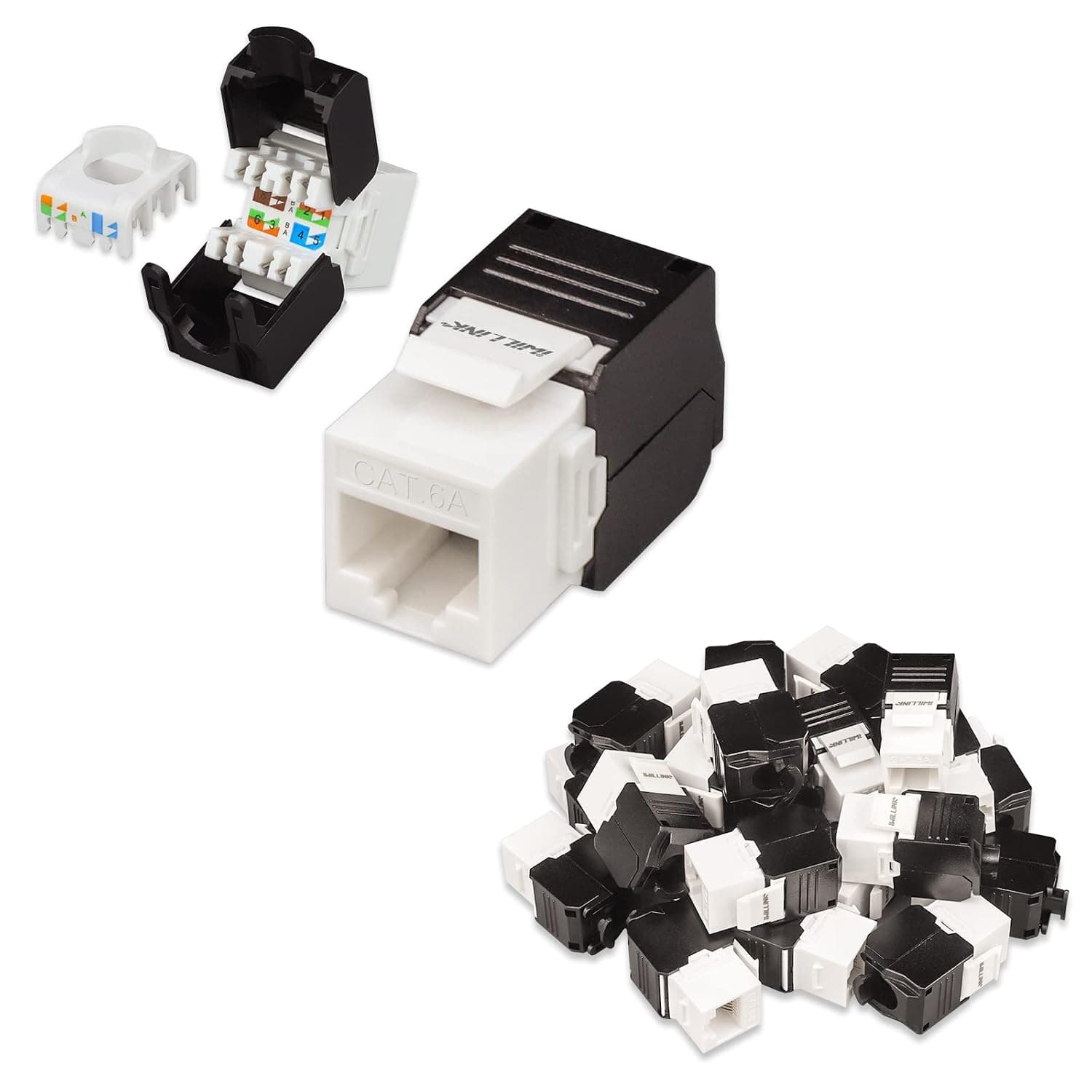 Iwillink (25 Packs) RJ45 Keystone RJ45 cat6A Keystone Jack, 180 Degree Toolless Keystone Jack, Ethernet UTP Cat 6A/Cat 6 /Cat 5e Keystone Connector