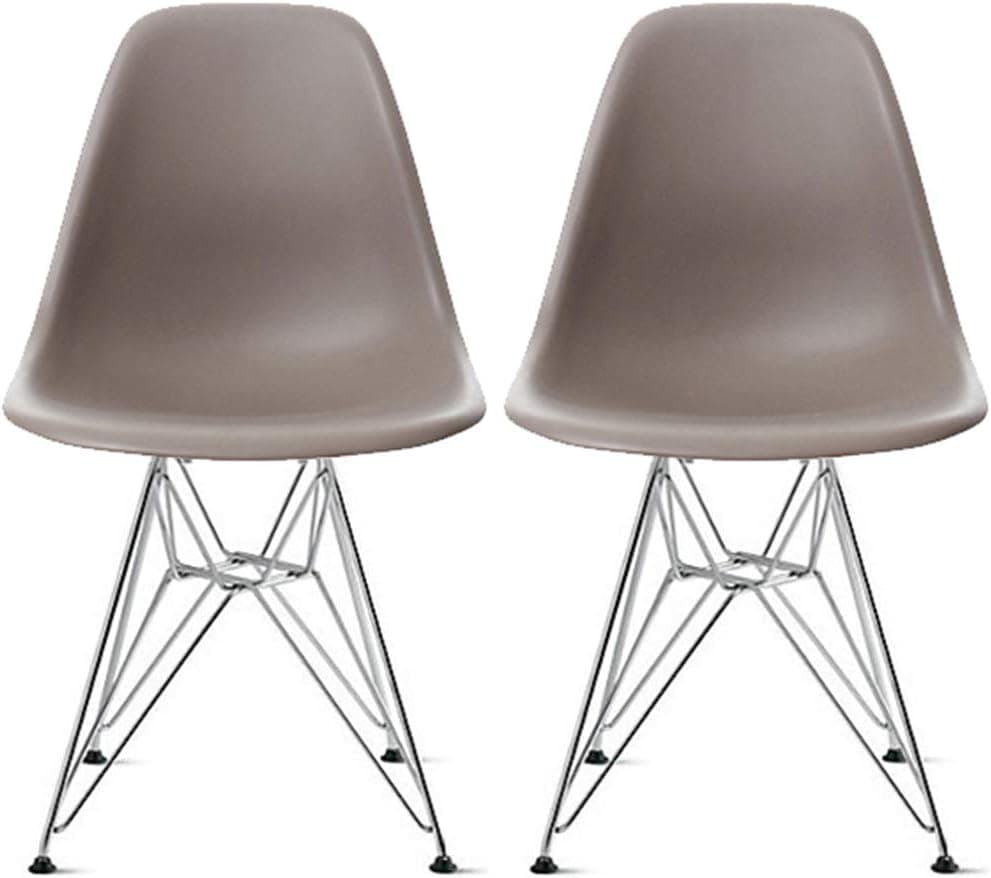 2xhome Set of 2 Taupe Gray Desk Chair Mid Century Modern Plastic Molded Shell Assembled Chairs Chrome Wire Metal Eiffel Side Armless No Arms DSW for Work Office Dining Living Kitchen Bedroom