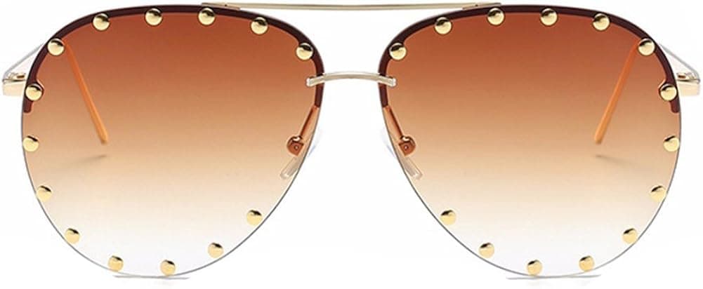 Fashion Culture Unisex Affair Studded Aviator Sunglasses Ombre Lens, Gold