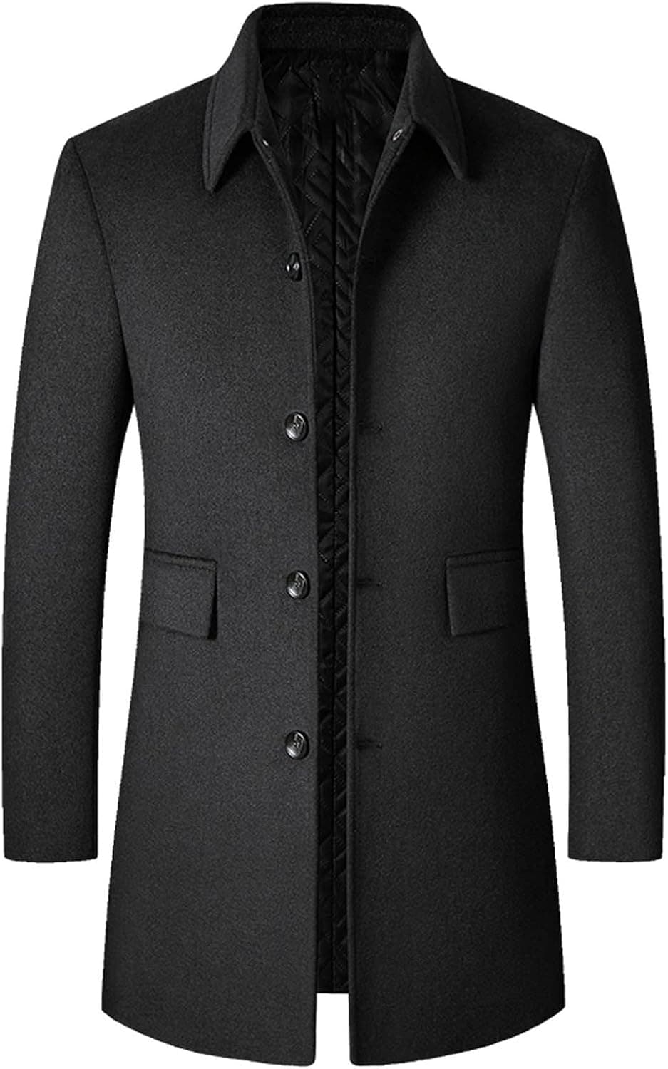 Mens Classic Pea Coat Notched Collar Slim Fit Single Breasted Winter Warm Heavyweight Trench Coats Long Overcoat