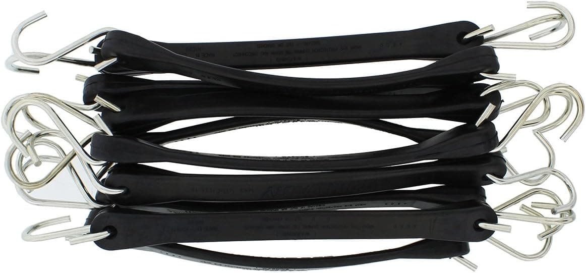 ABN EPDM Rubber Straps - 10in Black Rubber Tie Down Straps with Hooks (18in Max Stretch) Rubber Bungee Cords, 10 Pack