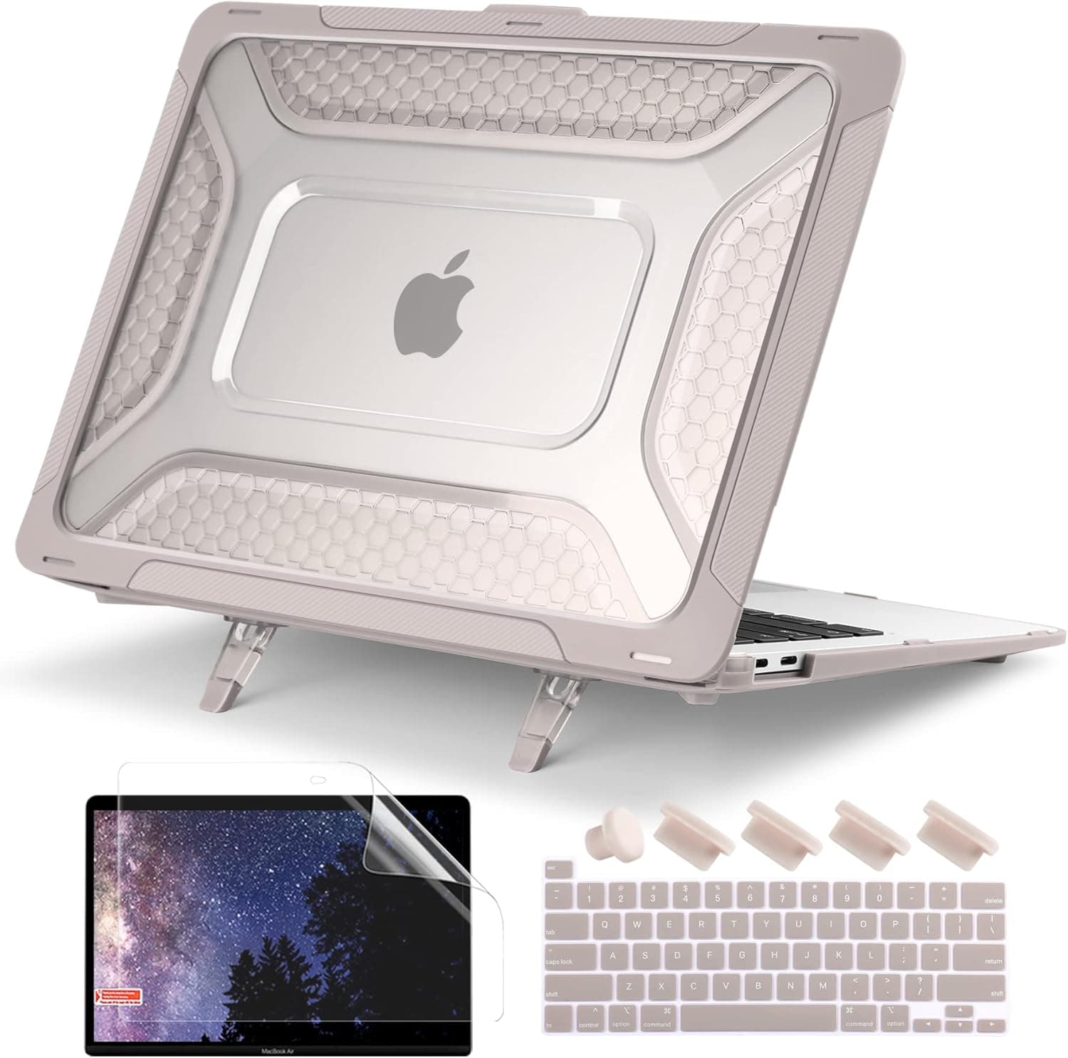 Batianda Protective Case for MacBook Pro 13 inch 2022 M2 Chip 2021 2020 Release A2338 M1 A2289 A2251 Model,Heavy Duty Honeycomb Hard Shell with TPU Bumper and Fold Kickstand & Keyboard Cover, Khaki