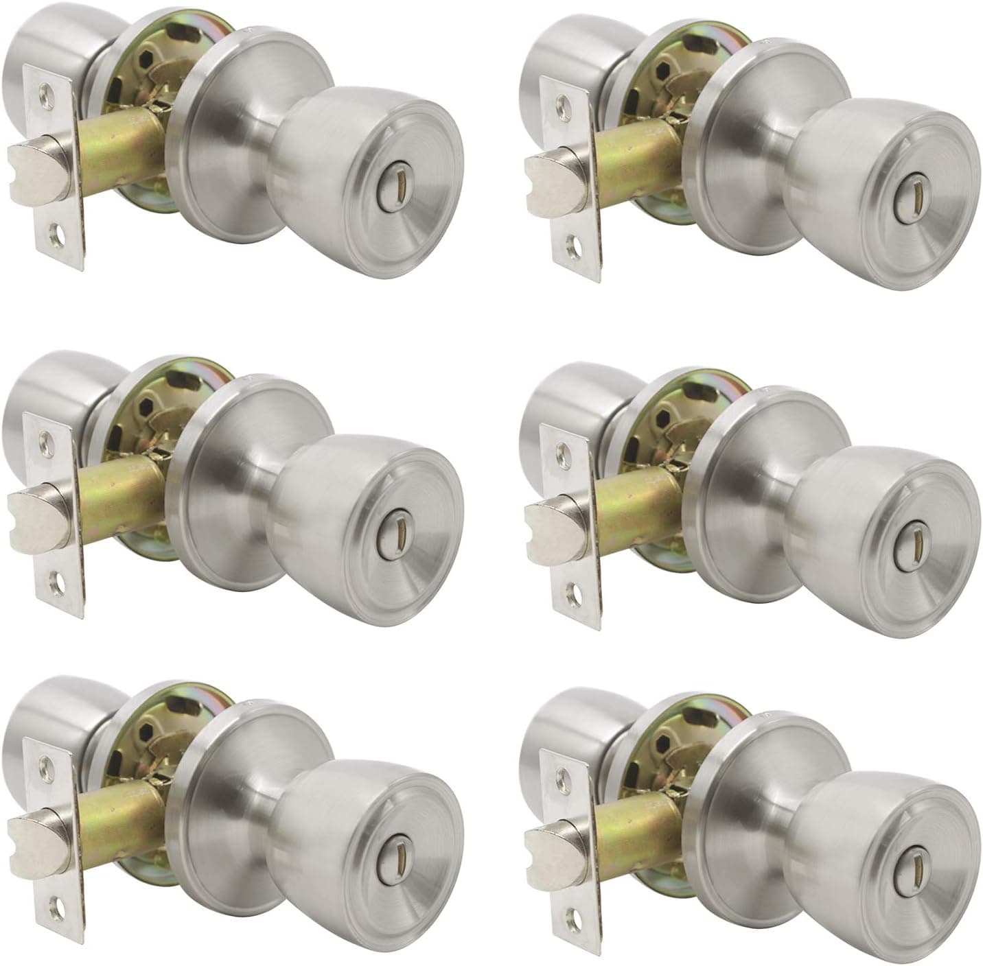 Probrico Tulip Privacy Door Knobs, Keyless Stainless Steel Door Locks for Bed and Bath with a Classic Brushed Nickel Finish(6 Pack)
